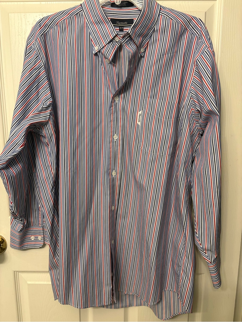 Faconnable Mens Long Sleeve Button Shirt Striped Blue Red Black Red France  6/17